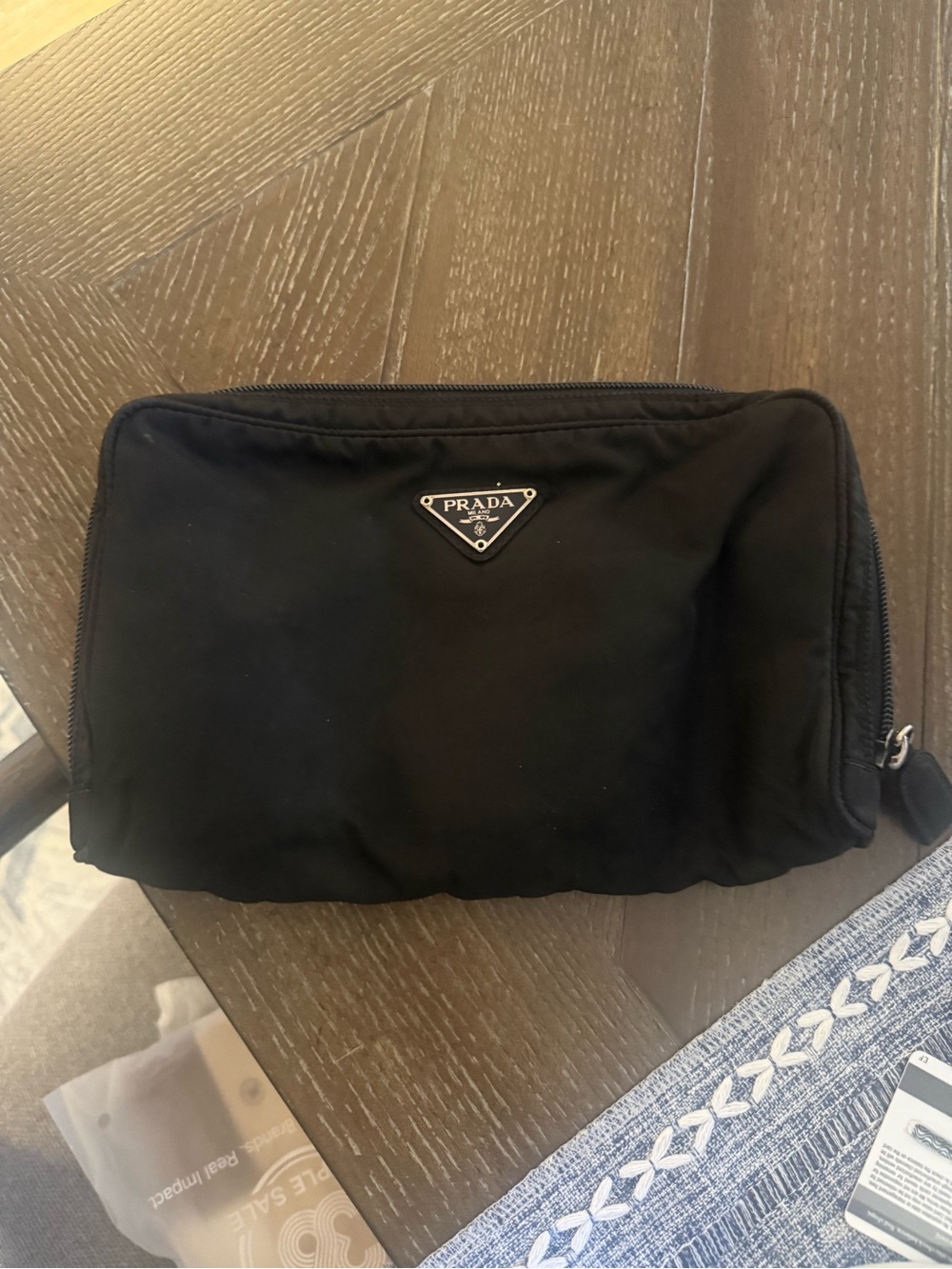 Prada Black Nylon Cosmetic Pouch with Triangle Logo